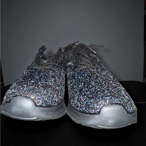 Women 10.5 Glitter Casual Sports Shoes Street Style Sneakers Sparkly Black - Picture 5 of 12